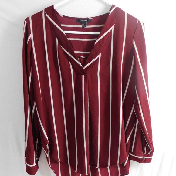 Forever 21 Blouse maroon stripped size M - Picture 3 of 5